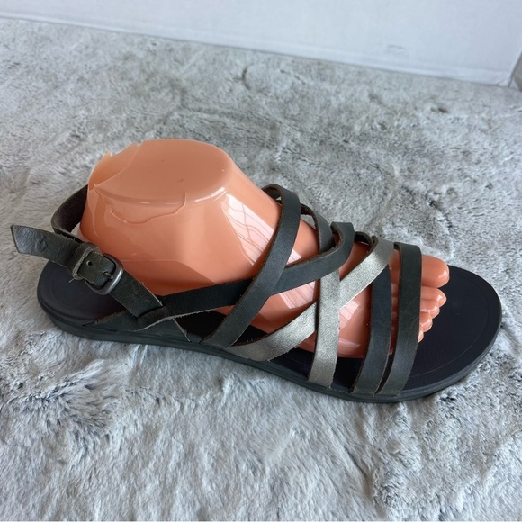 OluKai Upena Womens Size 11 Shoes Black Leather Toe Loop Strappy Beach Sandals - Picture 1 of 13